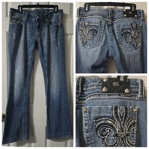 Y2K Miss Me JP5182B Low Rise Bootcut Embellished Jeans, Contrast Stitching, Sz30